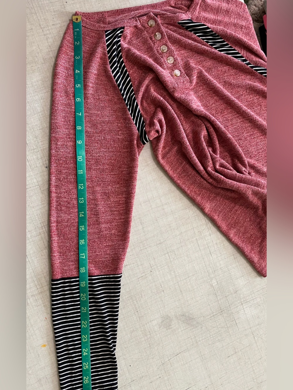 Striped Sleeve Henley Pullover - Dusty Rose & Black - Picture 9 of 9